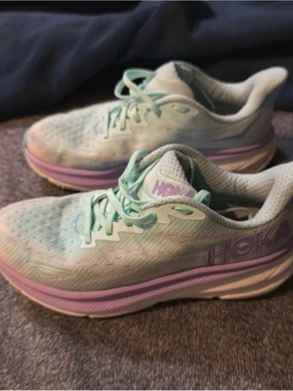 Hoka Women's Mint and Lavender Cushioned Running Sneakers